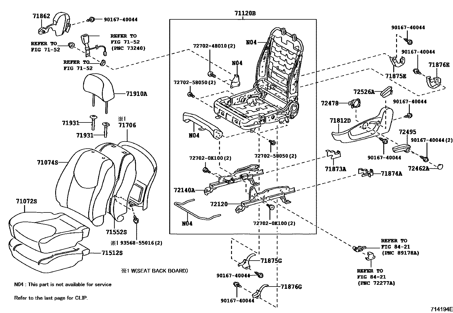 Toyota RAV4 座椅和座椅滑轨 EPC diagram — 714194E