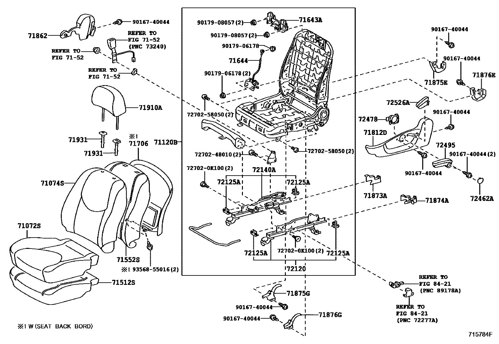 Toyota RAV4 座椅和座椅滑轨 EPC diagram — 715784F