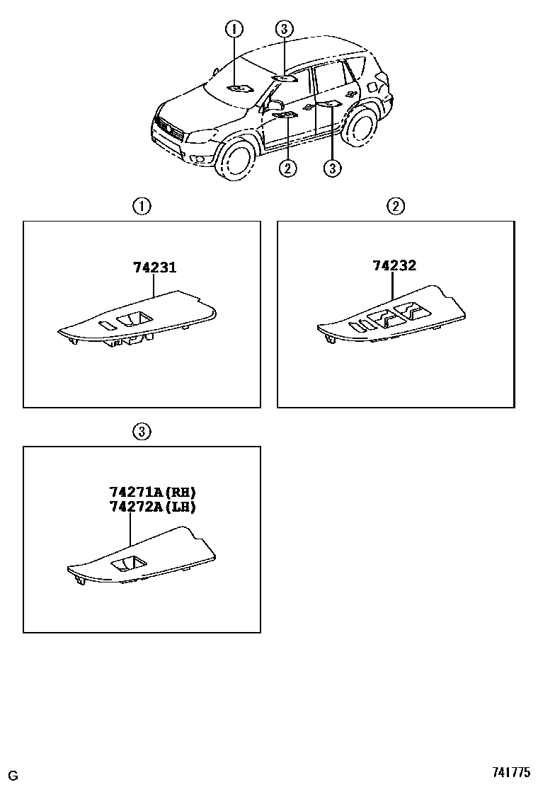 Toyota RAV4 扶手和遮阳板 EPC diagram — 741775