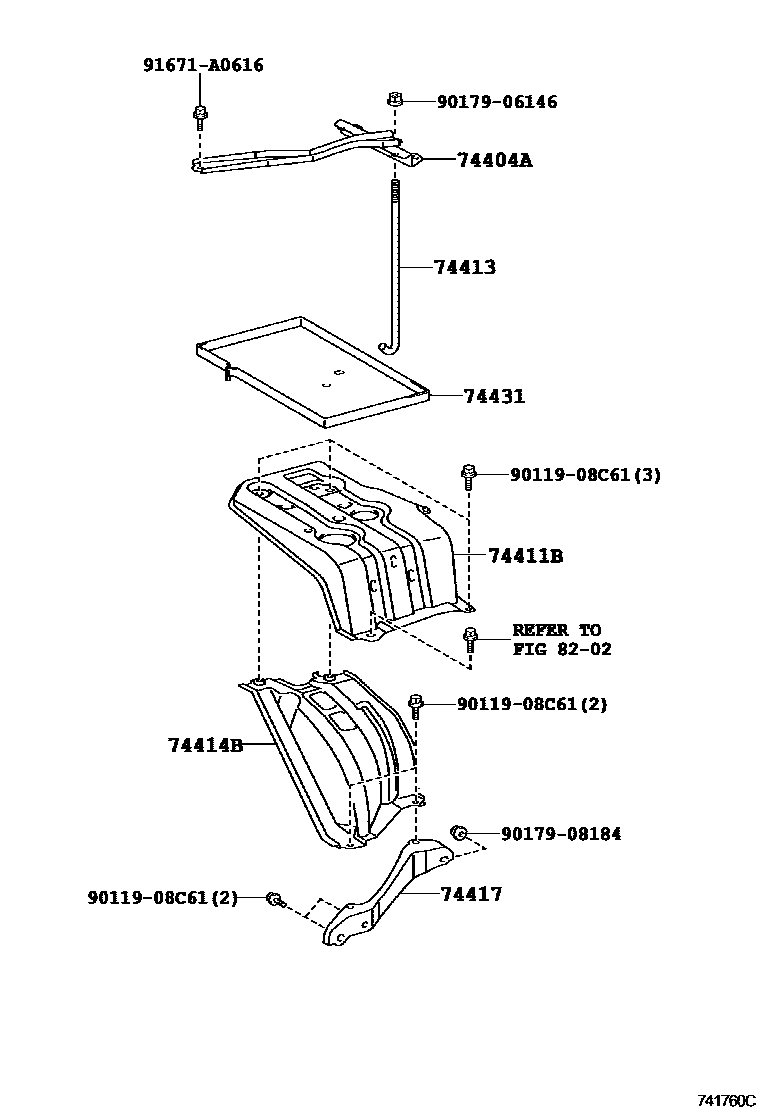 Toyota RAV4 battery holder EPC diagram — 741760C