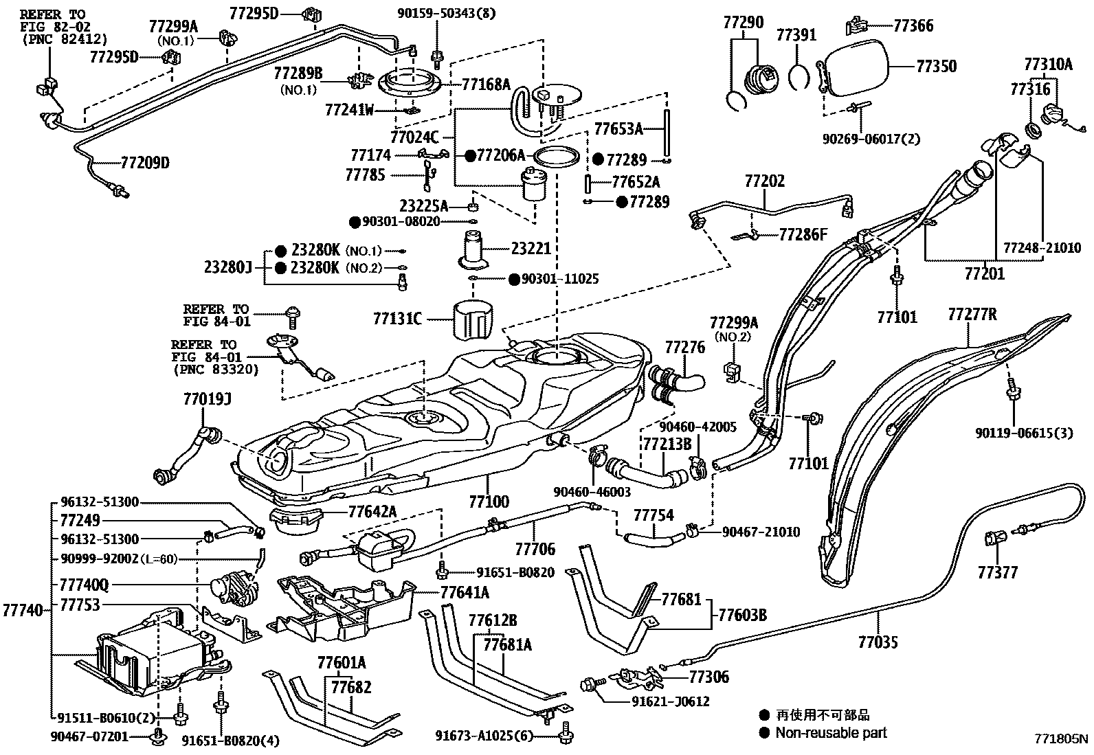 Toyota RAV4 燃油箱和燃油管 EPC diagram — 771805N