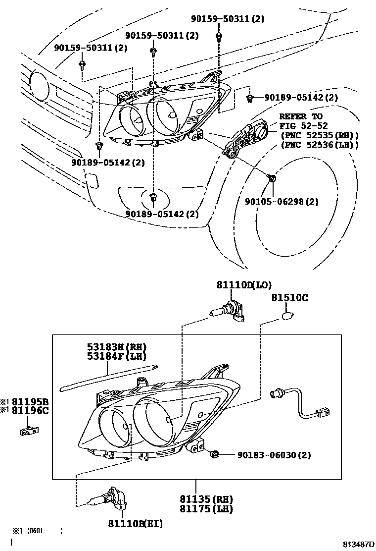 Toyota RAV4 Headlamp EPC diagram — 813487D