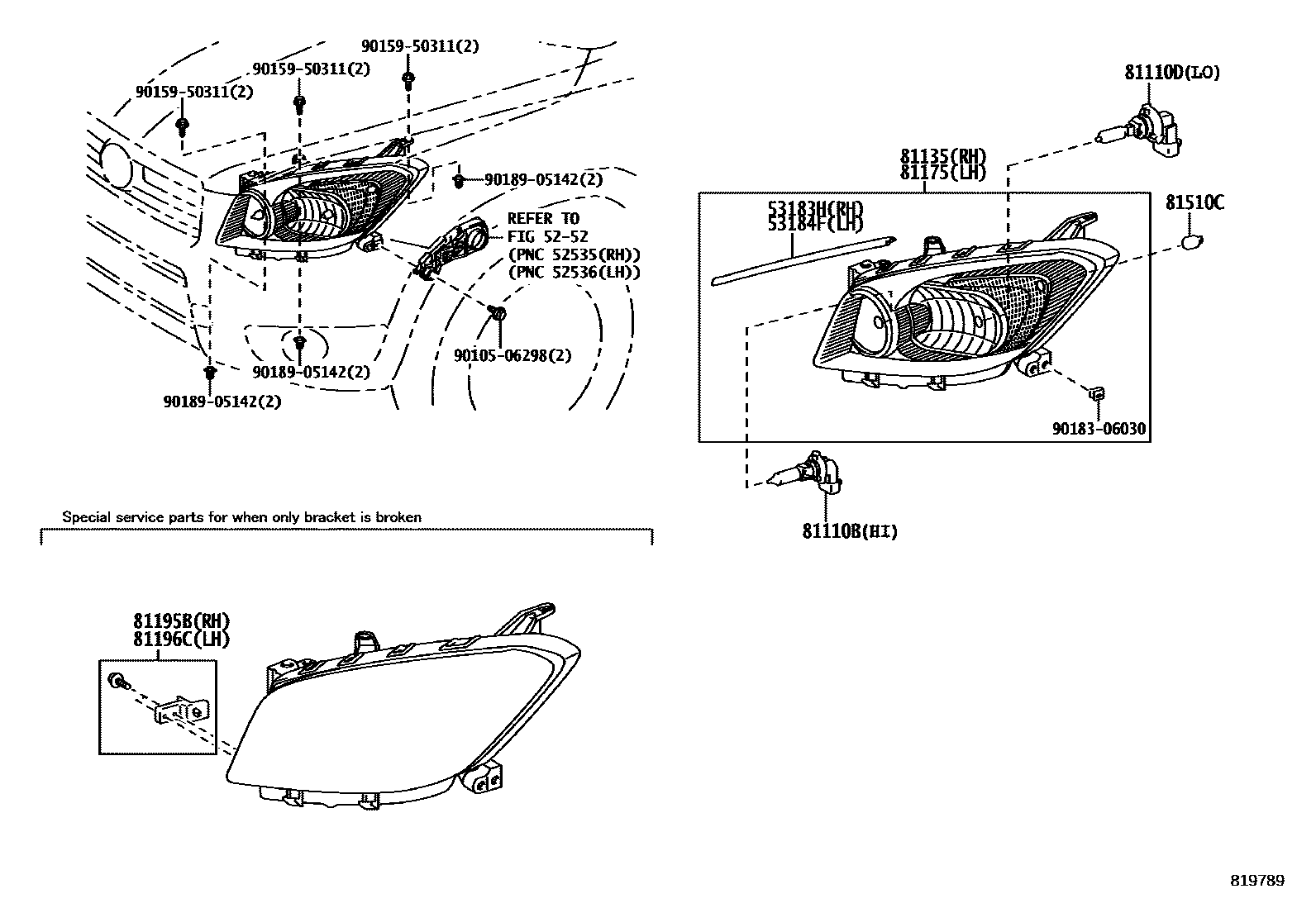 Toyota RAV4 Headlamp EPC diagram — 819789