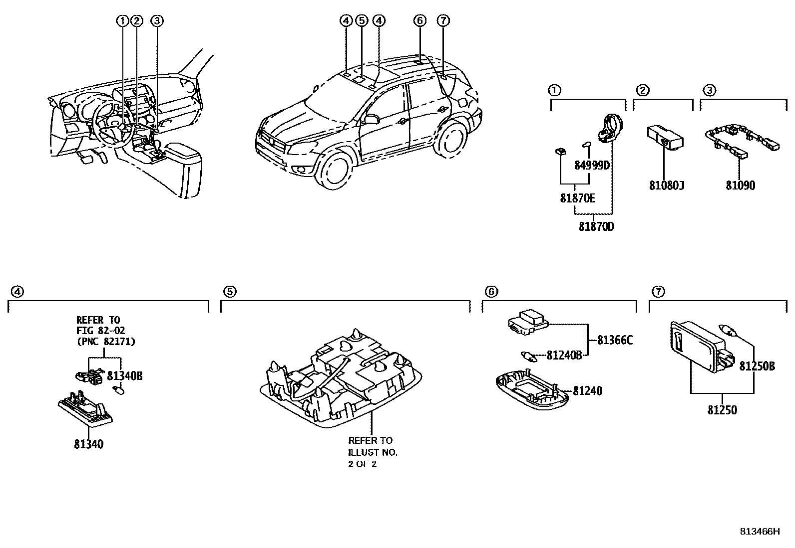 Toyota RAV4 车内灯 EPC diagram — 813466H
