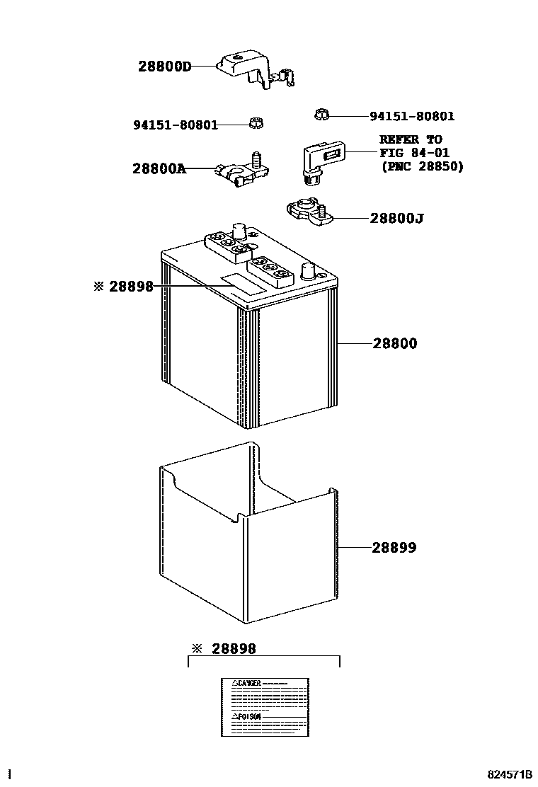 Toyota RAV4 蓄电池和蓄电池电缆 EPC diagram — 824571B