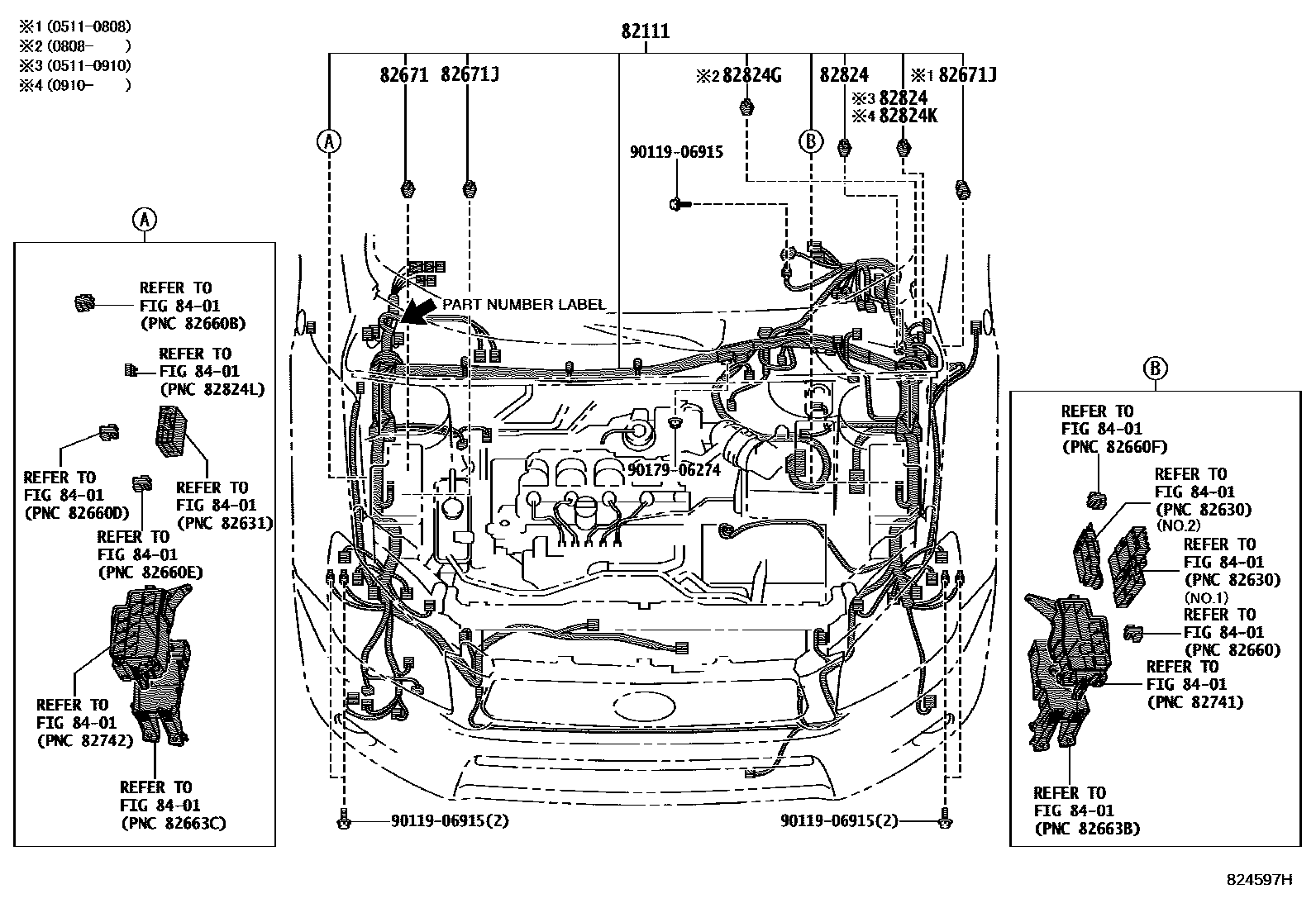 Toyota RAV4 线束和卡夹 EPC diagram — 824597H