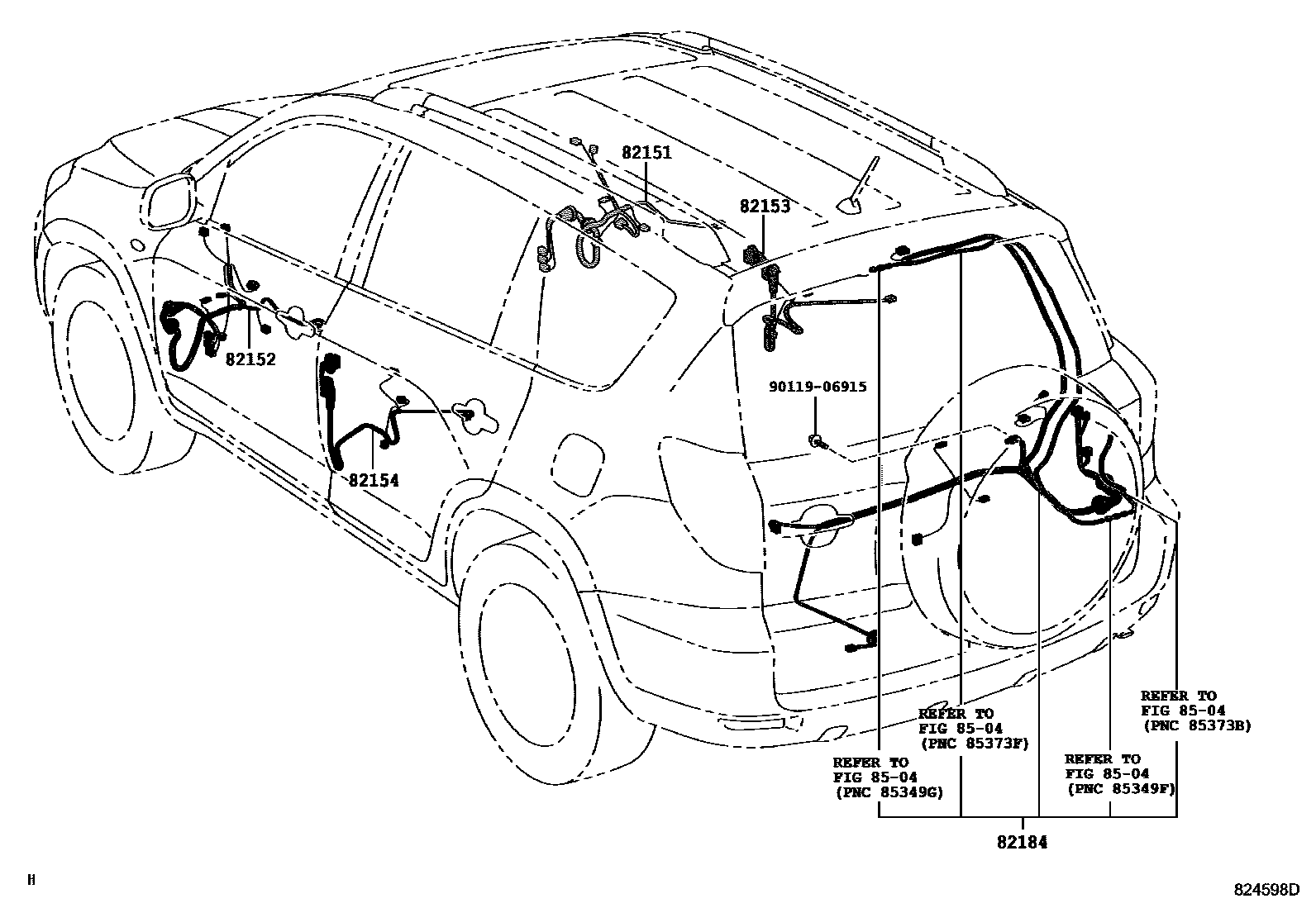 Toyota RAV4 线束和卡夹 EPC diagram — 824598D