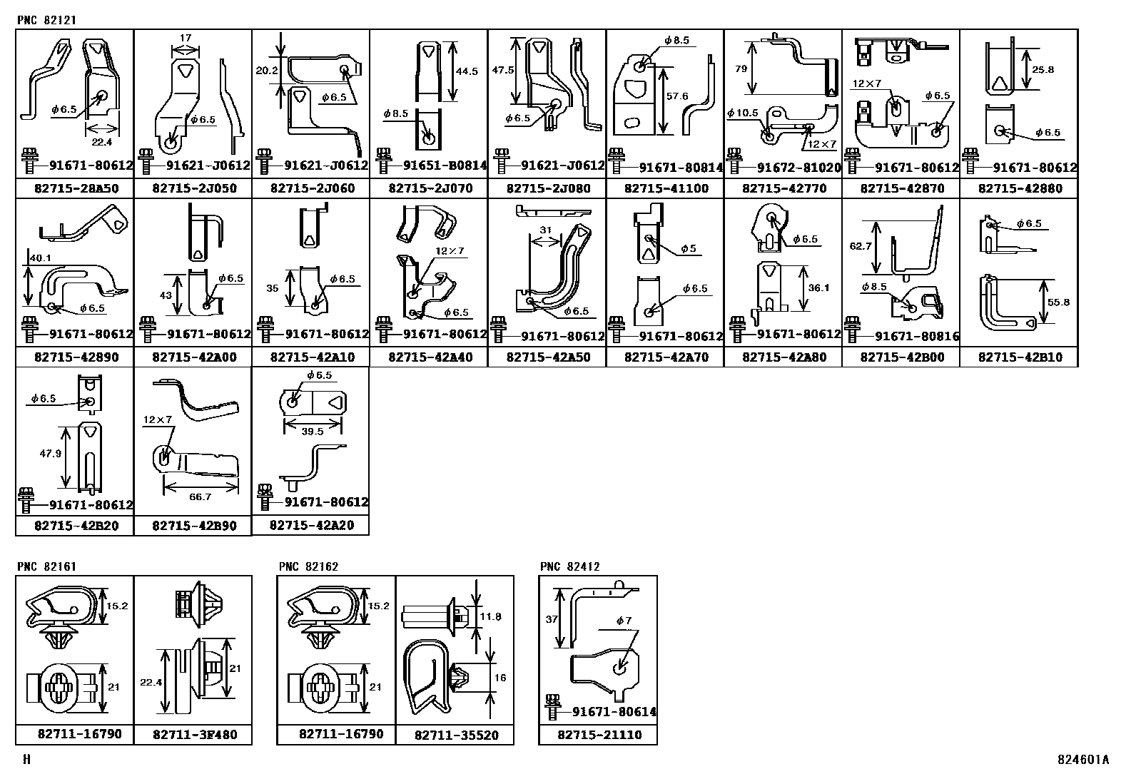 Toyota RAV4 线束和卡夹 EPC diagram — 824601A