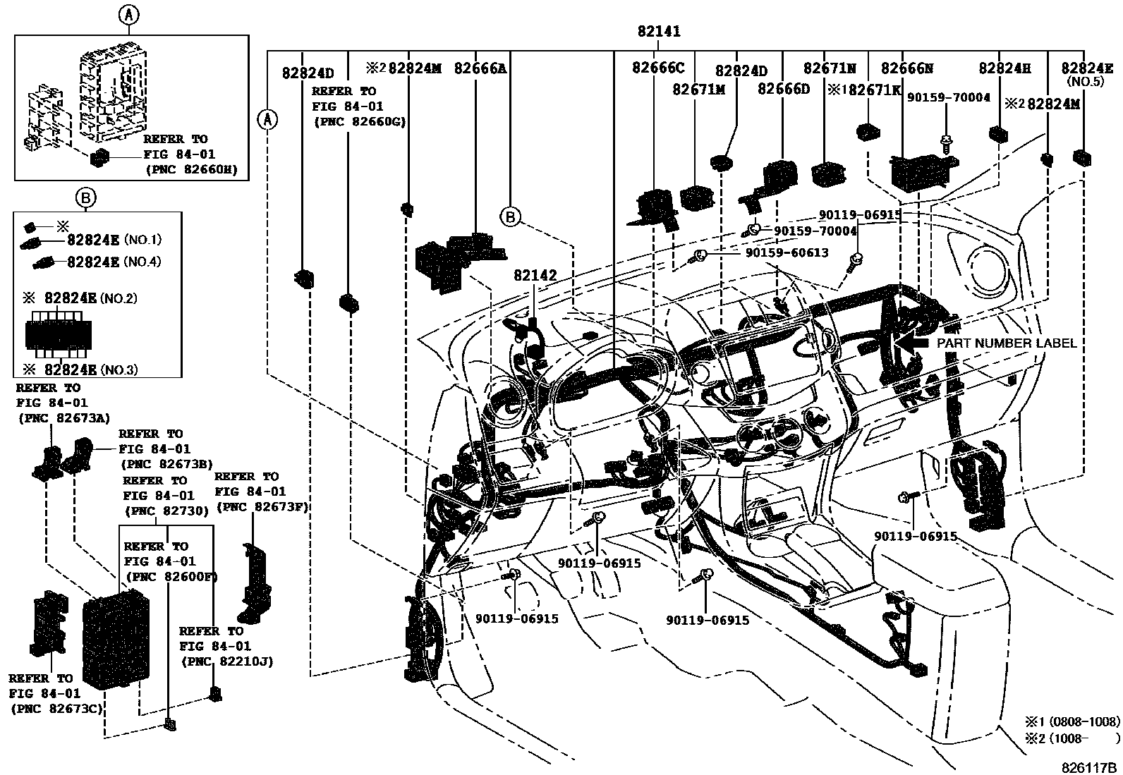 Toyota RAV4 线束和卡夹 EPC diagram — 826117B