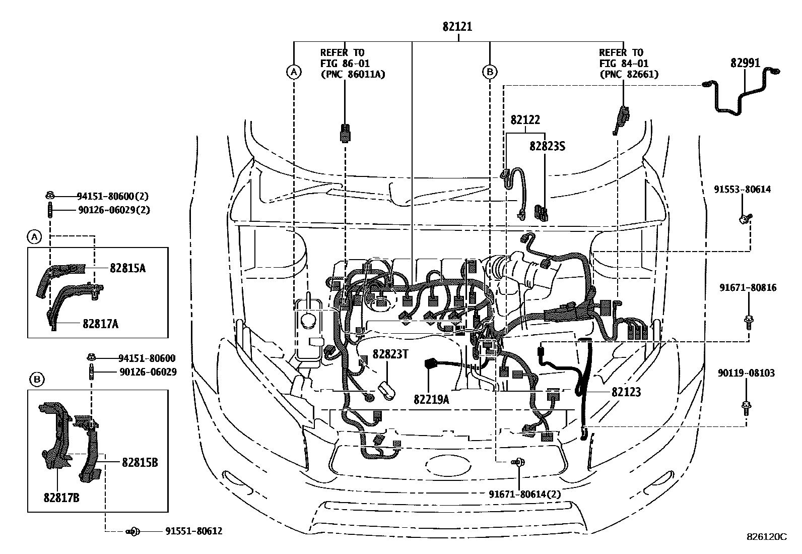 Toyota RAV4 线束和卡夹 EPC diagram — 826120C