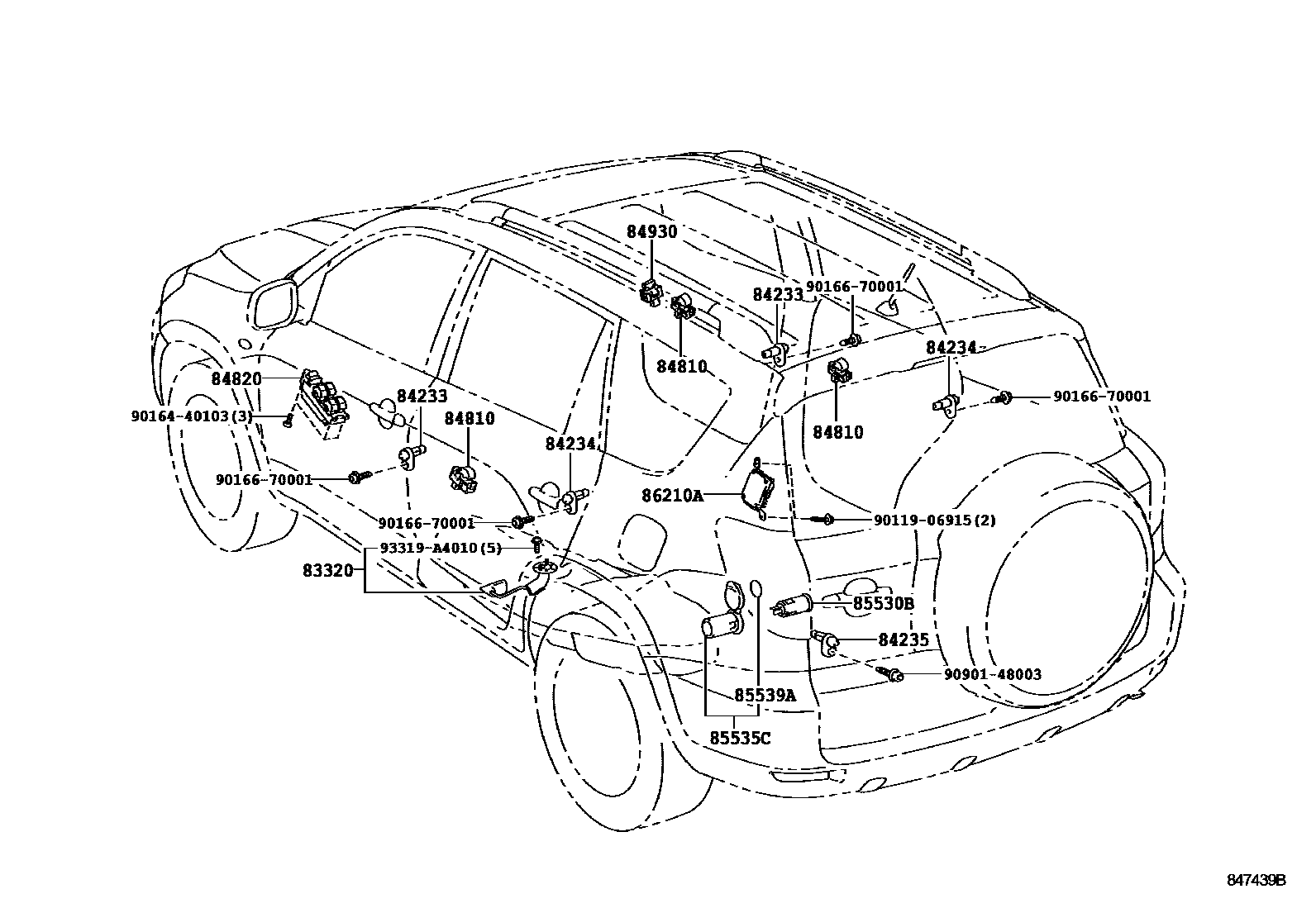 Toyota RAV4 开关和继电器和ECU EPC diagram — 847439B