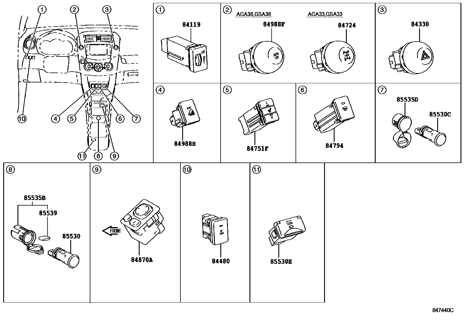 Toyota RAV4 开关和继电器和ECU EPC diagram — 847440C