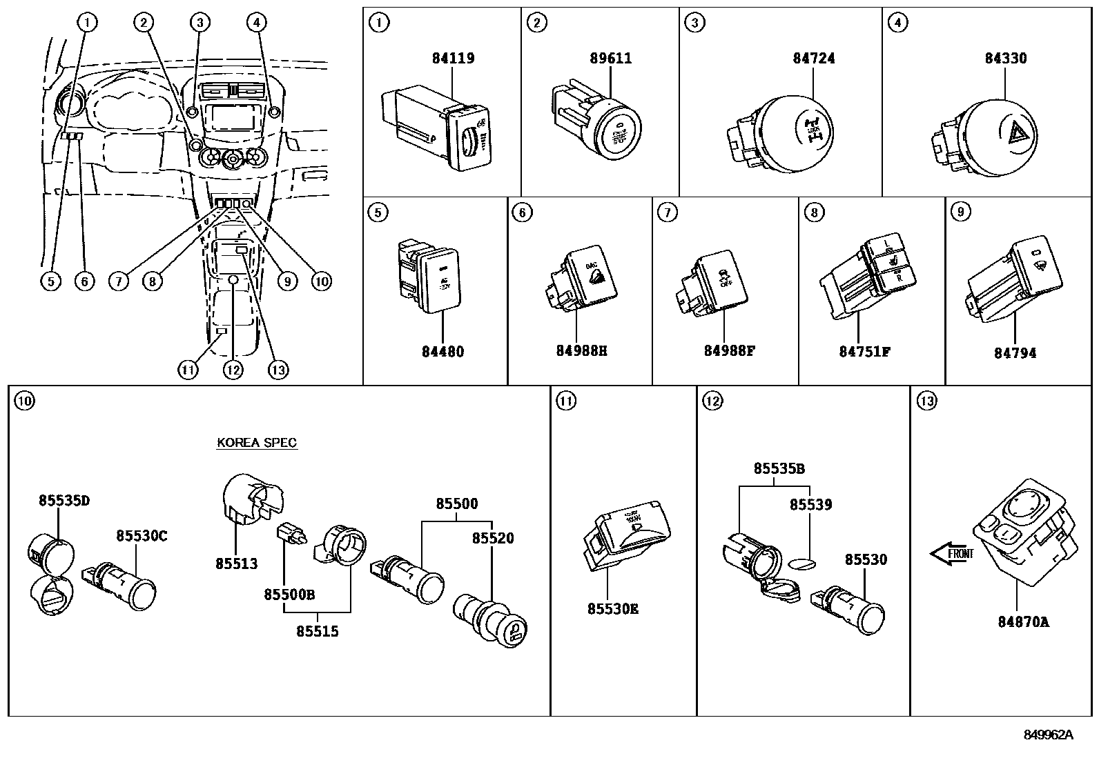 Toyota RAV4 开关和继电器和ECU EPC diagram — 849962A