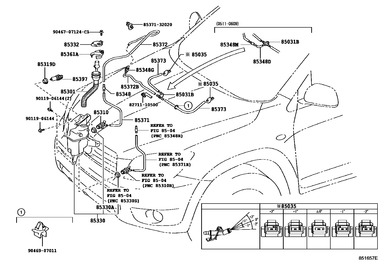 Toyota RAV4 挡风玻璃清洗器 EPC diagram — 851657E