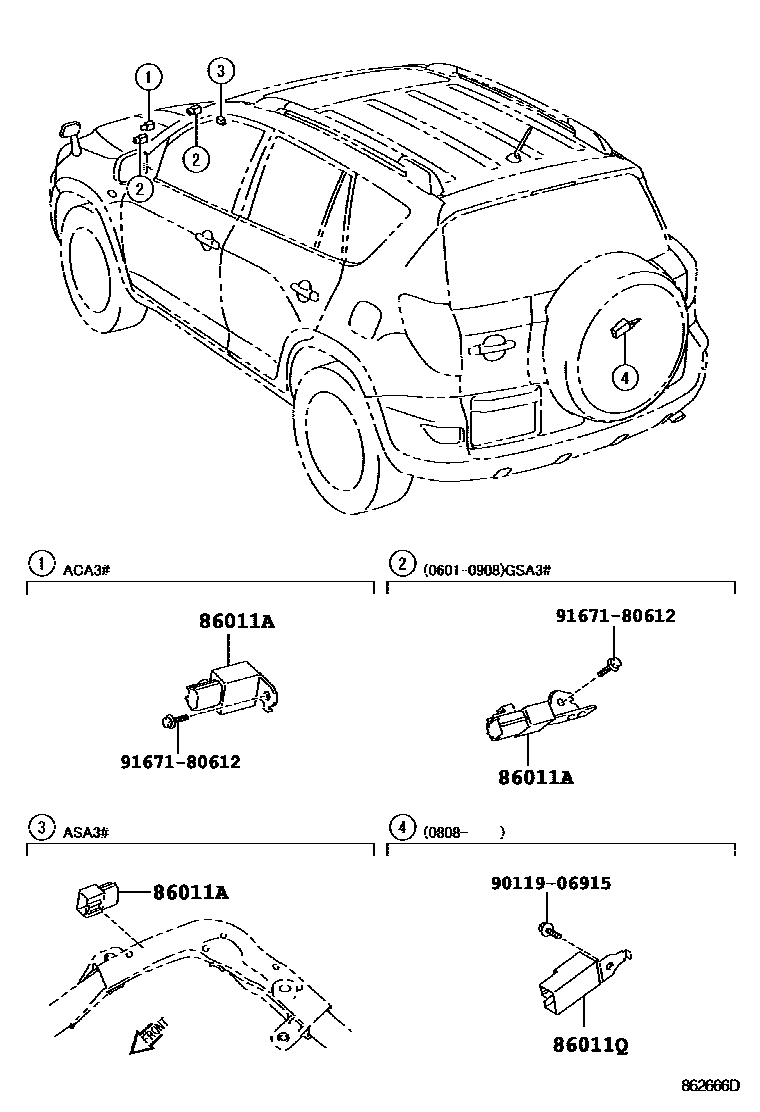 Toyota RAV4 收音机、放大器和冷凝器 EPC diagram — 862666D