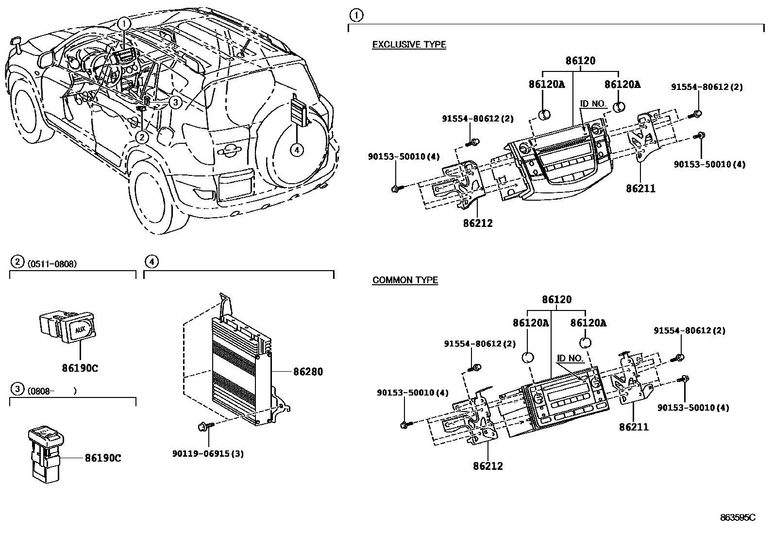 Toyota RAV4 收音机、放大器和冷凝器 EPC diagram — 863595C