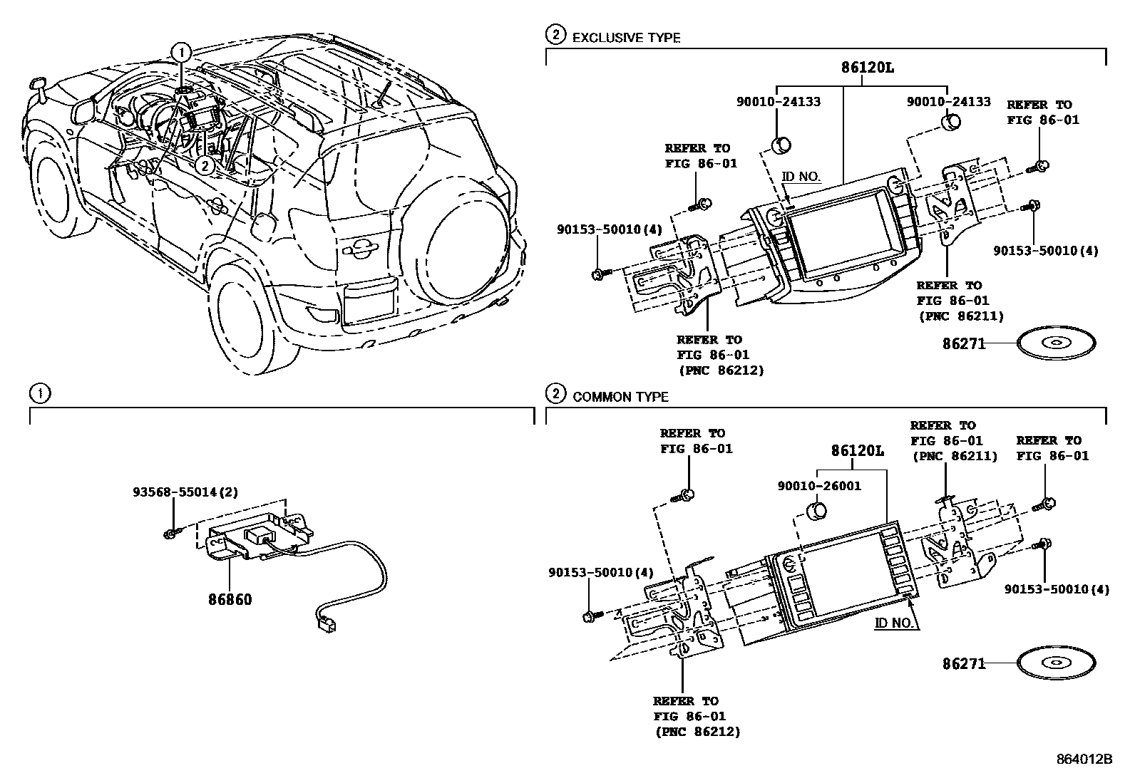 Toyota RAV4 导航和前监视器显示屏 EPC diagram — 864012B