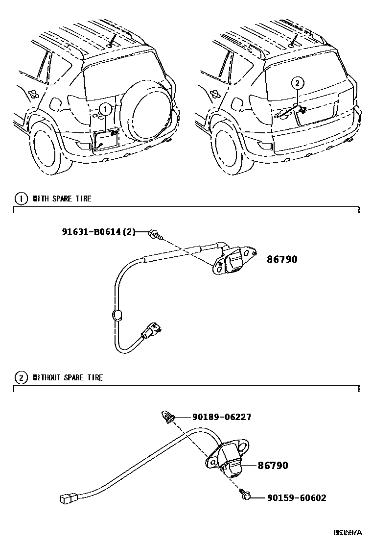 Toyota RAV4 倒车影像和摄像头 EPC diagram — 863597A