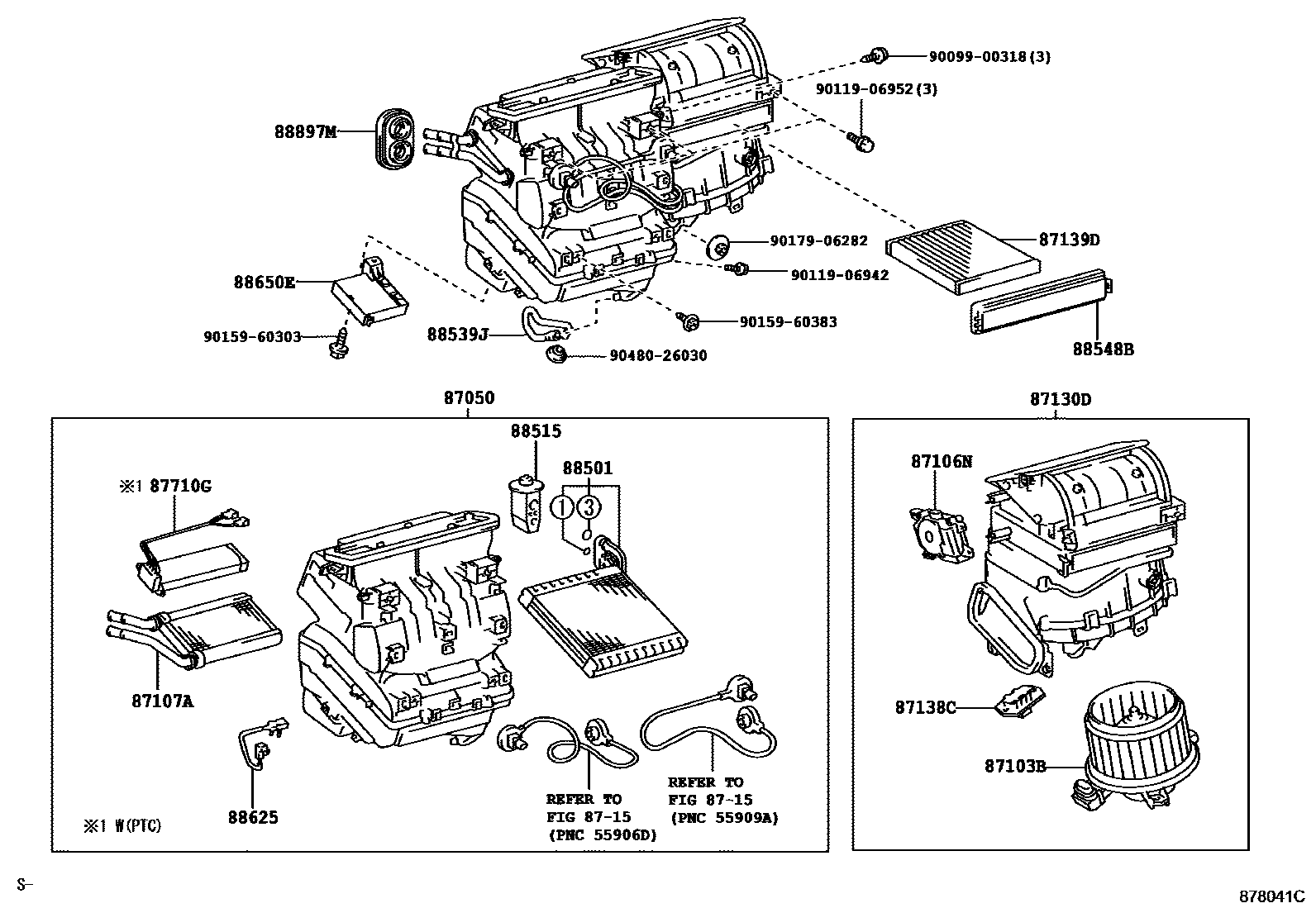 Toyota RAV4 暖风和空调系统 - 冷却器组件 EPC diagram — 878041C