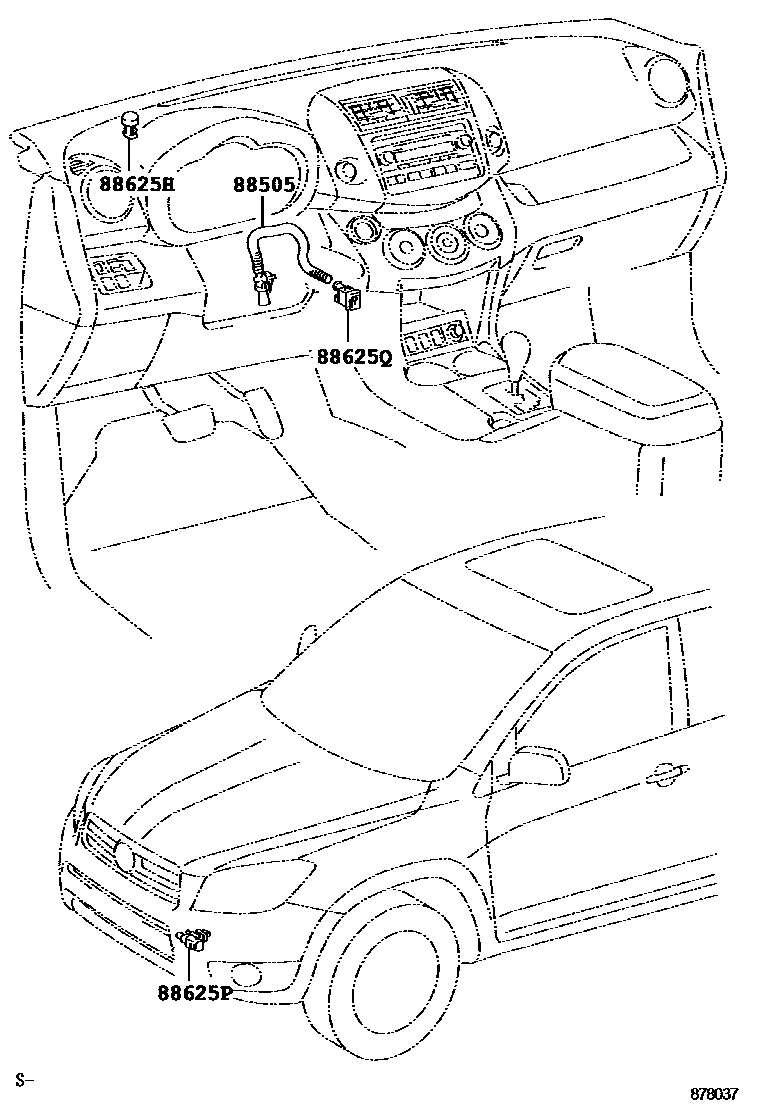 Toyota RAV4 暖风和空调系统 - 控制器和风管 EPC diagram — 878037