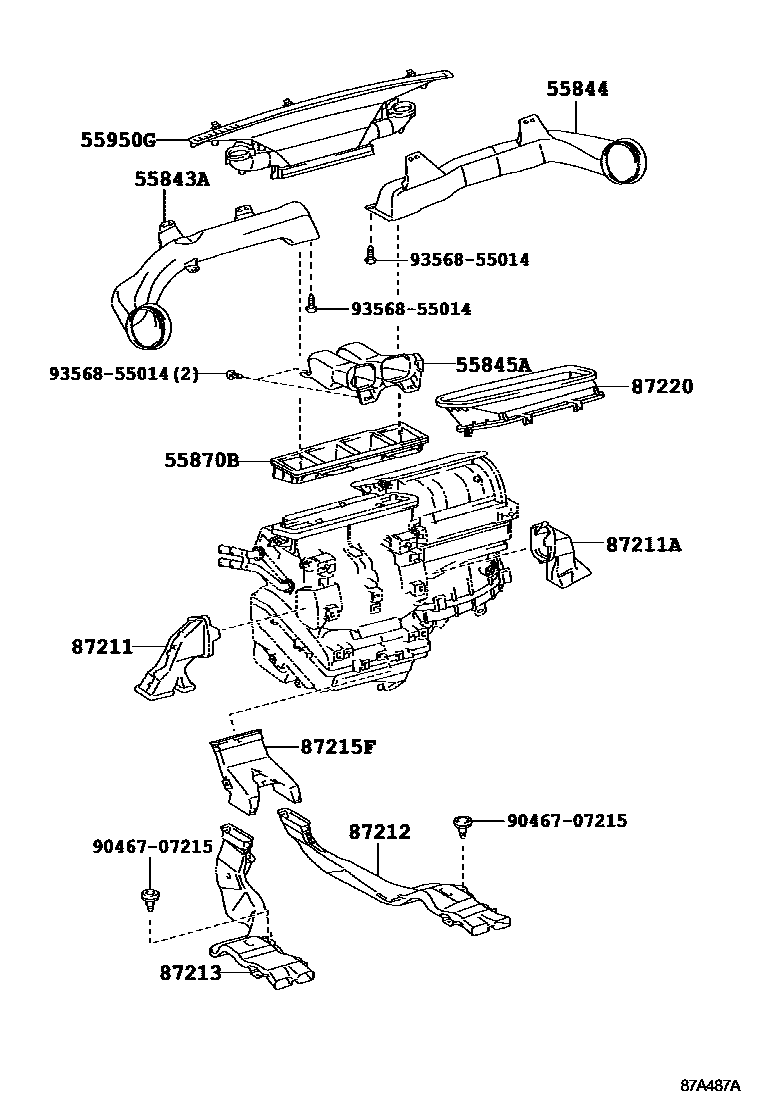 Toyota RAV4 暖风和空调系统 - 控制器和风管 EPC diagram — 87A487A