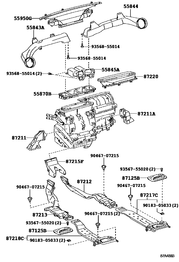Toyota RAV4 暖风和空调系统 - 控制器和风管 EPC diagram — 87A488B