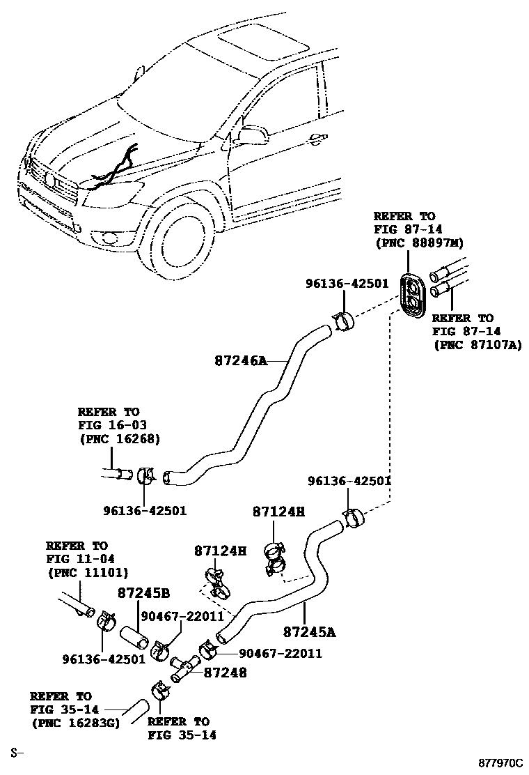Toyota RAV4 暖风和空调系统 - 水管 EPC diagram — 877970C