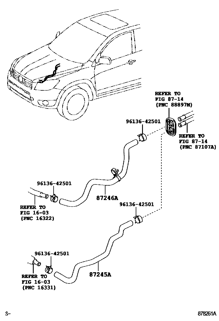 Toyota RAV4 暖风和空调系统 - 水管 EPC diagram — 878261A