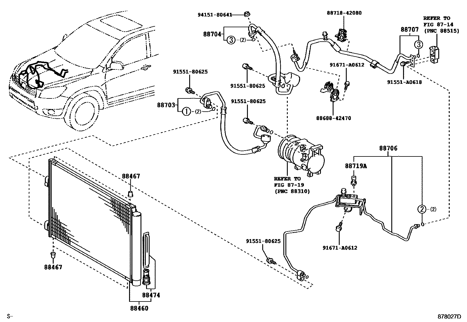Toyota RAV4 Heating & Air Conditioning - Cooler Piping EPC diagram — 878027D
