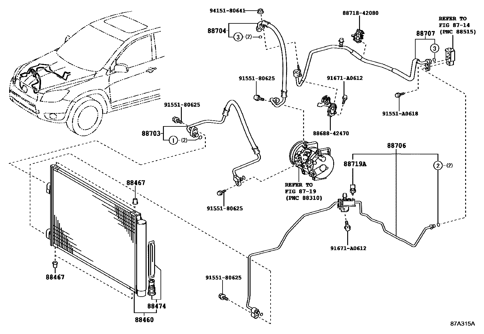 Toyota RAV4 Heating & Air Conditioning - Cooler Piping EPC diagram — 87A315A