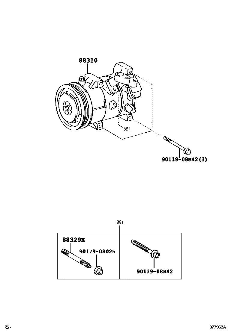 Toyota RAV4 Heating & Air Conditioning - Compressor EPC diagram — 877962A