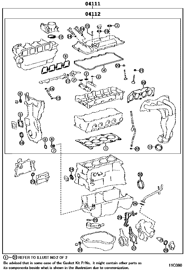 Toyota RAV4 Engine Overhaul Gasket Kit EPC diagram — 11C080