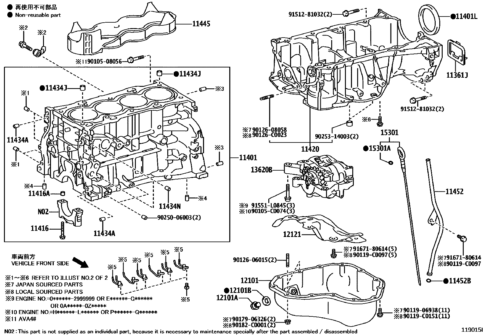 Toyota RAV4 Cylinder Block EPC diagram — 119015I