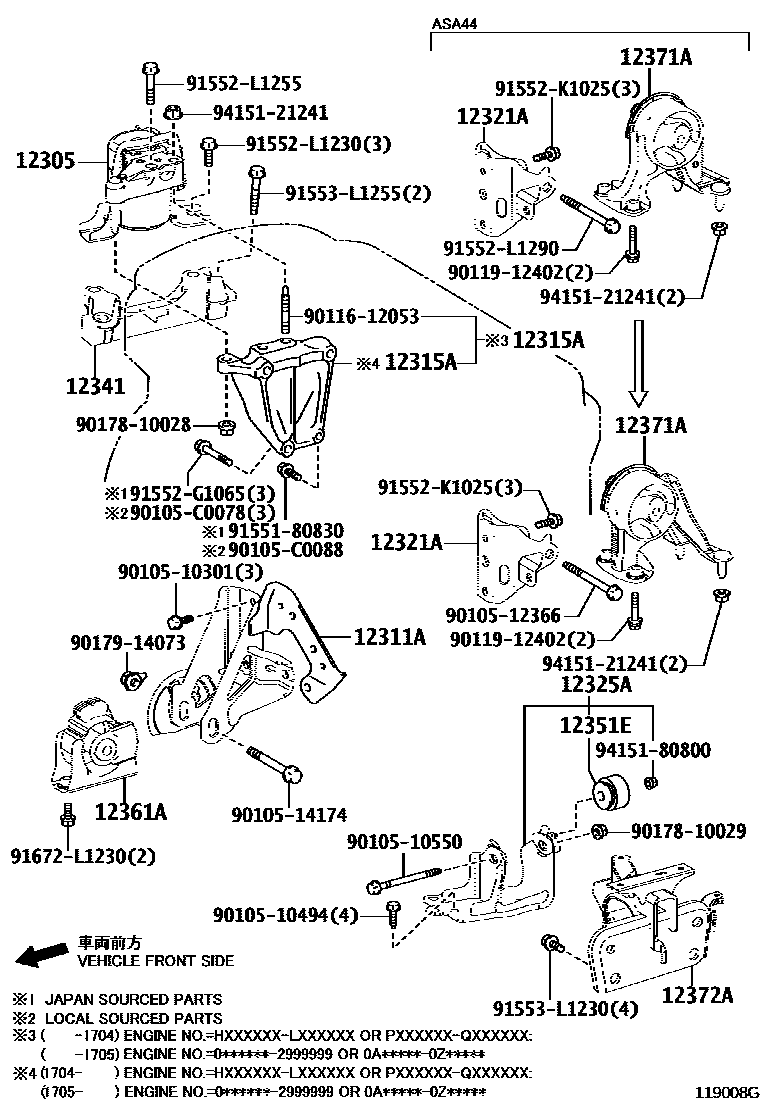 Toyota RAV4 Engine Mounting EPC diagram — 119008G