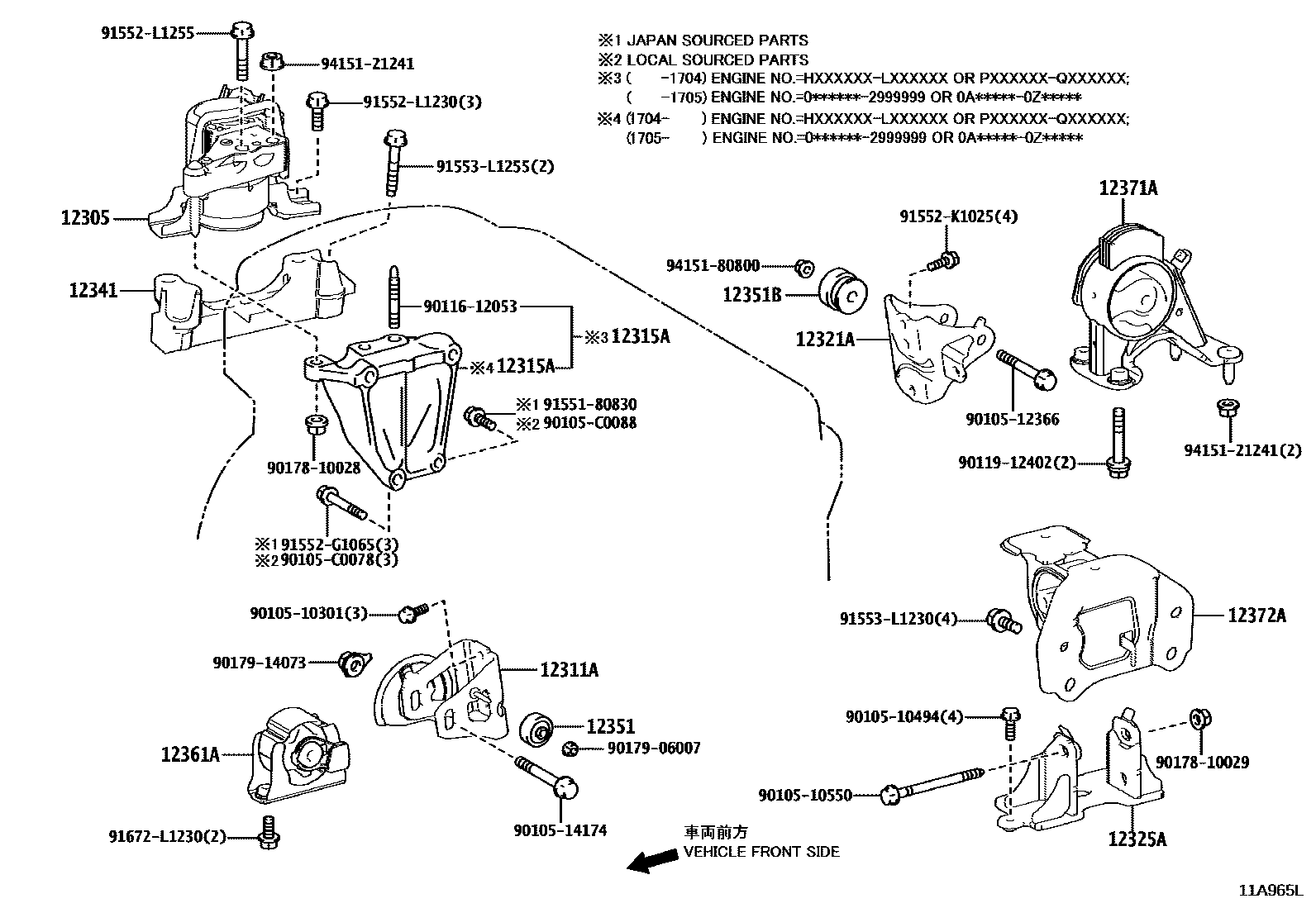 Toyota RAV4 Engine Mounting EPC diagram — 11A965L