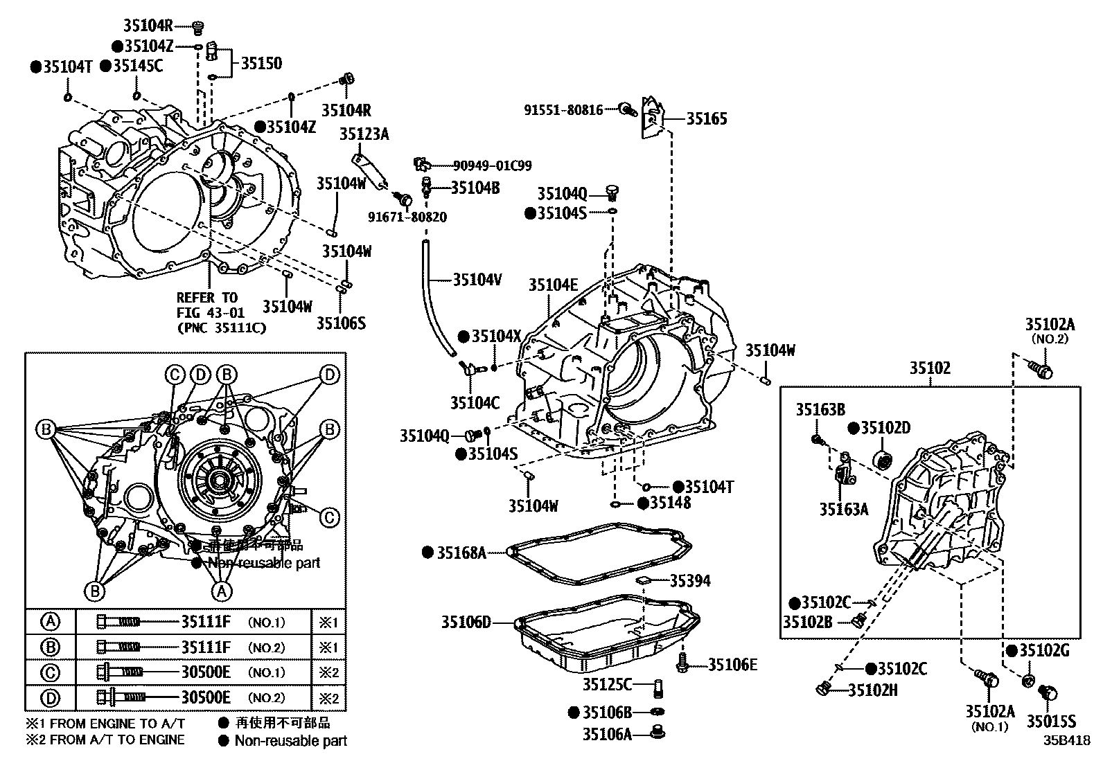 Toyota RAV4 变速器壳和油底壳(ATM) EPC diagram — 35B418