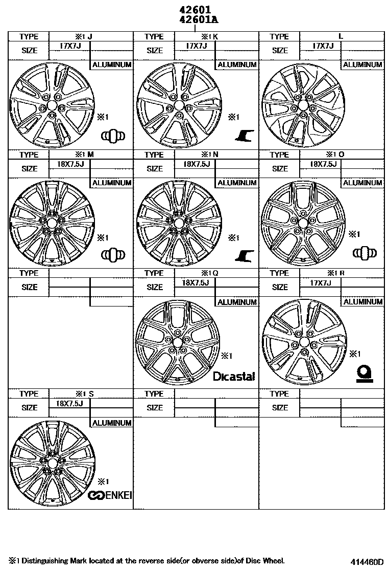 Toyota RAV4 车轮和车轮盖 EPC diagram — 414460D