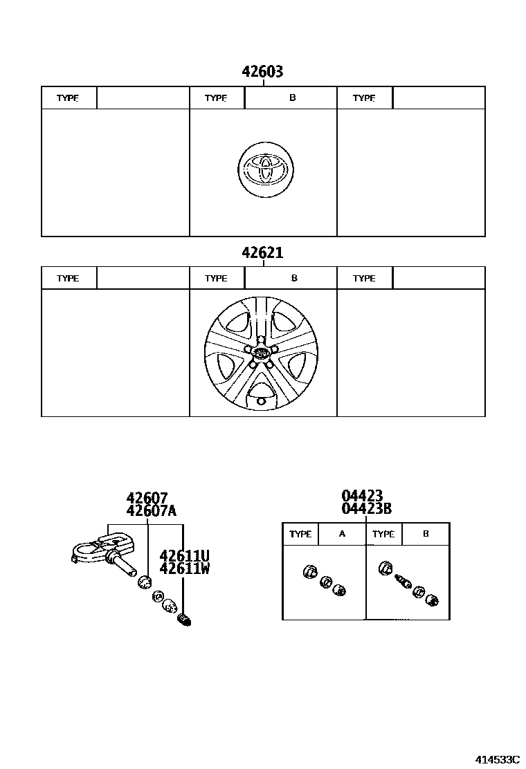 Toyota RAV4 车轮和车轮盖 EPC diagram — 414533C