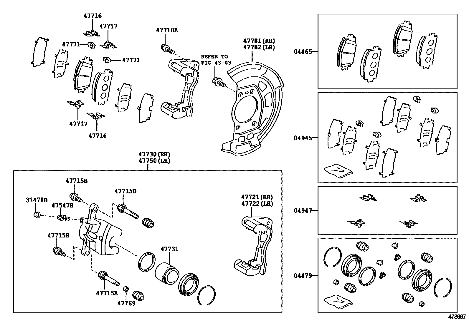 Toyota RAV4 前盘式制动器卡钳和防尘罩 EPC diagram — 478667