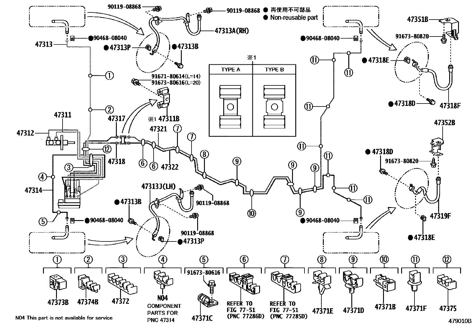 Toyota RAV4 制动配管和卡箍 EPC diagram — 479010B
