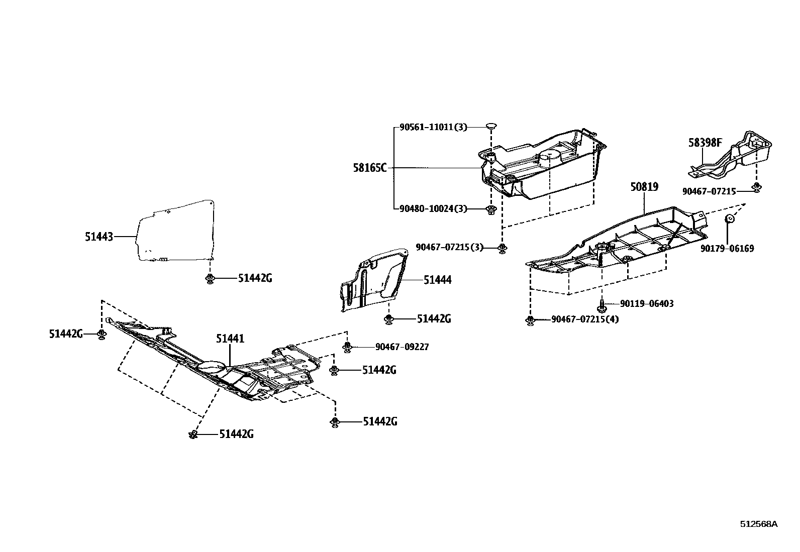 Toyota RAV4 悬架横梁和发动机底罩 EPC diagram — 512568A