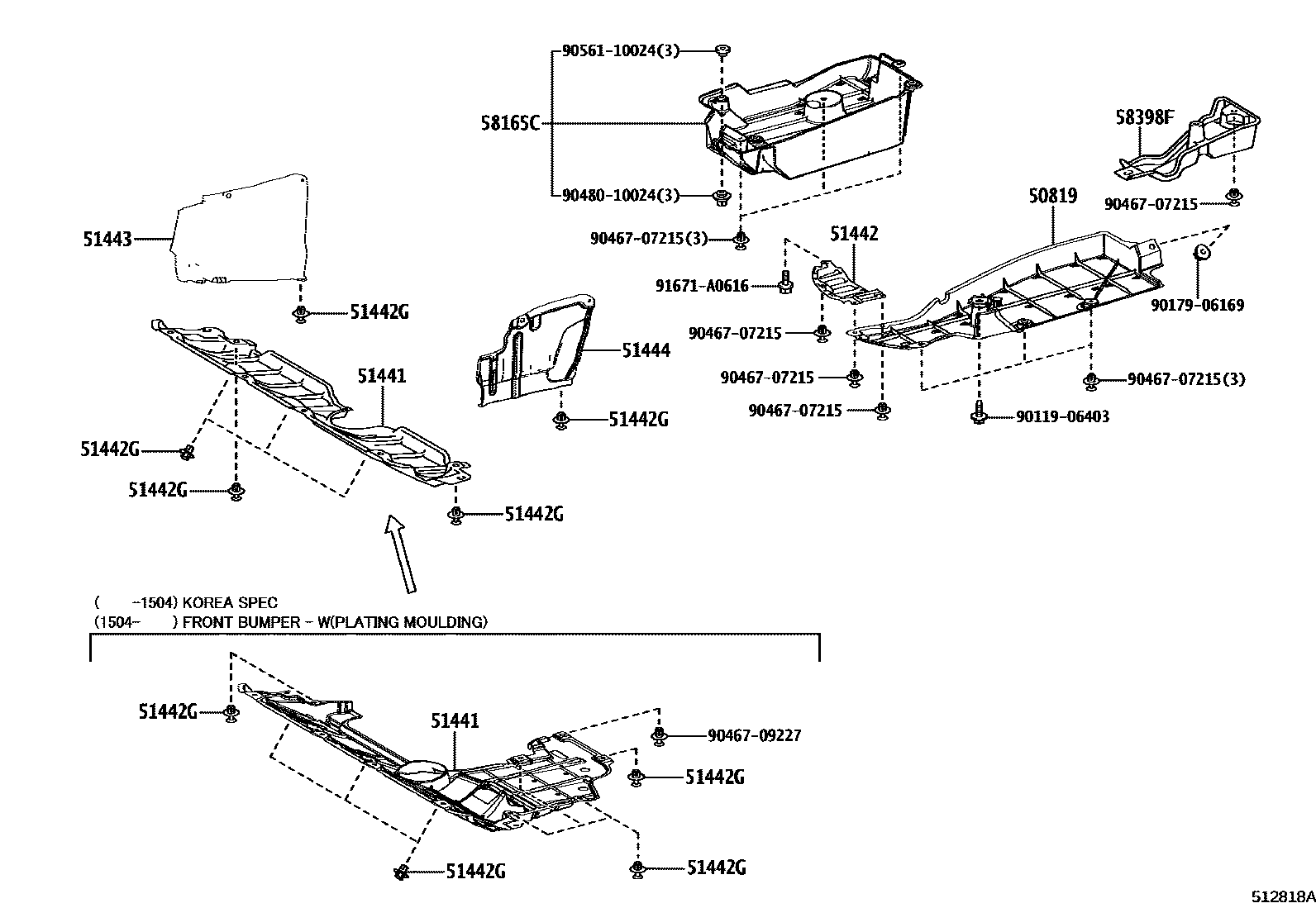 Toyota RAV4 悬架横梁和发动机底罩 EPC diagram — 512818A