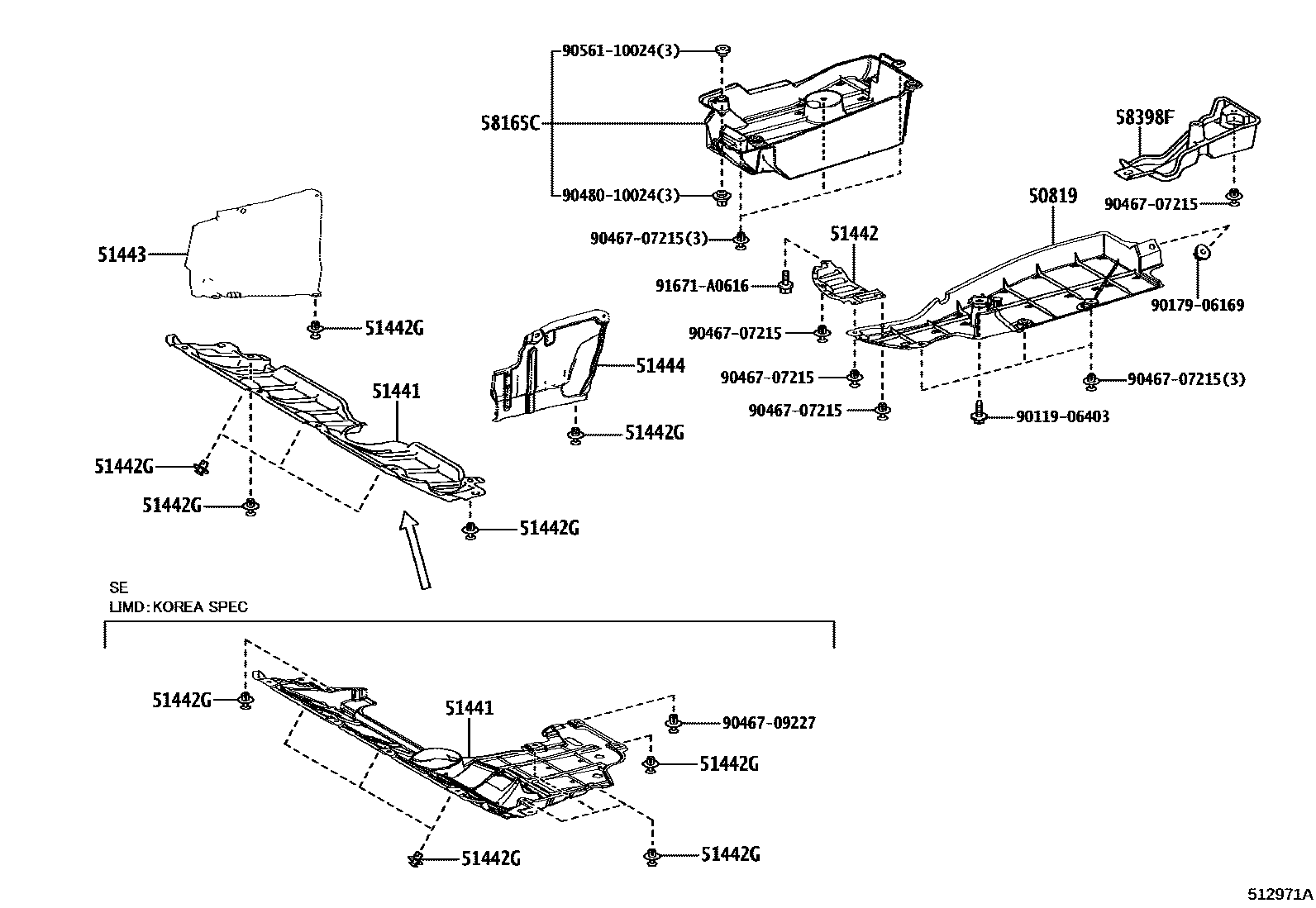 Toyota RAV4 悬架横梁和发动机底罩 EPC diagram — 512971A
