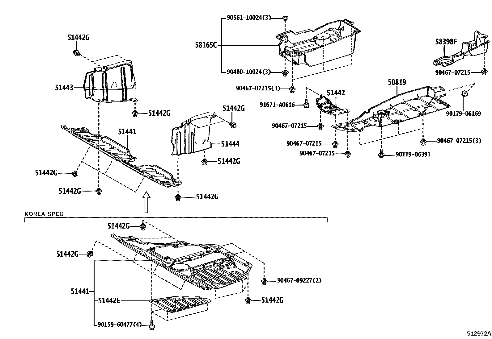 Toyota RAV4 悬架横梁和发动机底罩 EPC diagram — 512972A