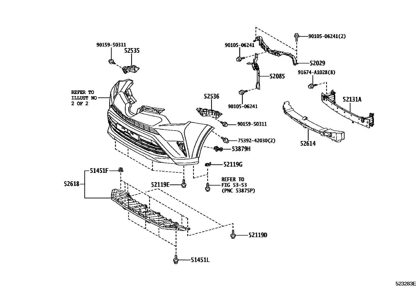 Toyota RAV4 前保险杠及附件 EPC diagram — 523283E