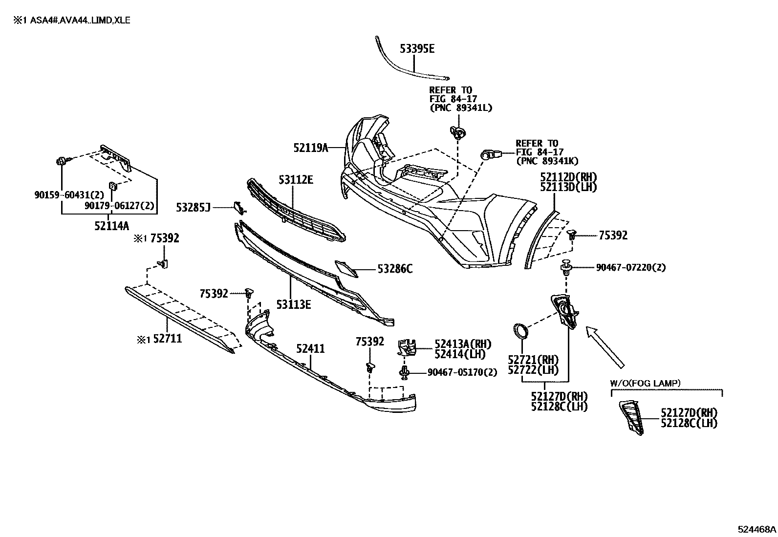 Toyota RAV4 前保险杠及附件 EPC diagram — 524468A