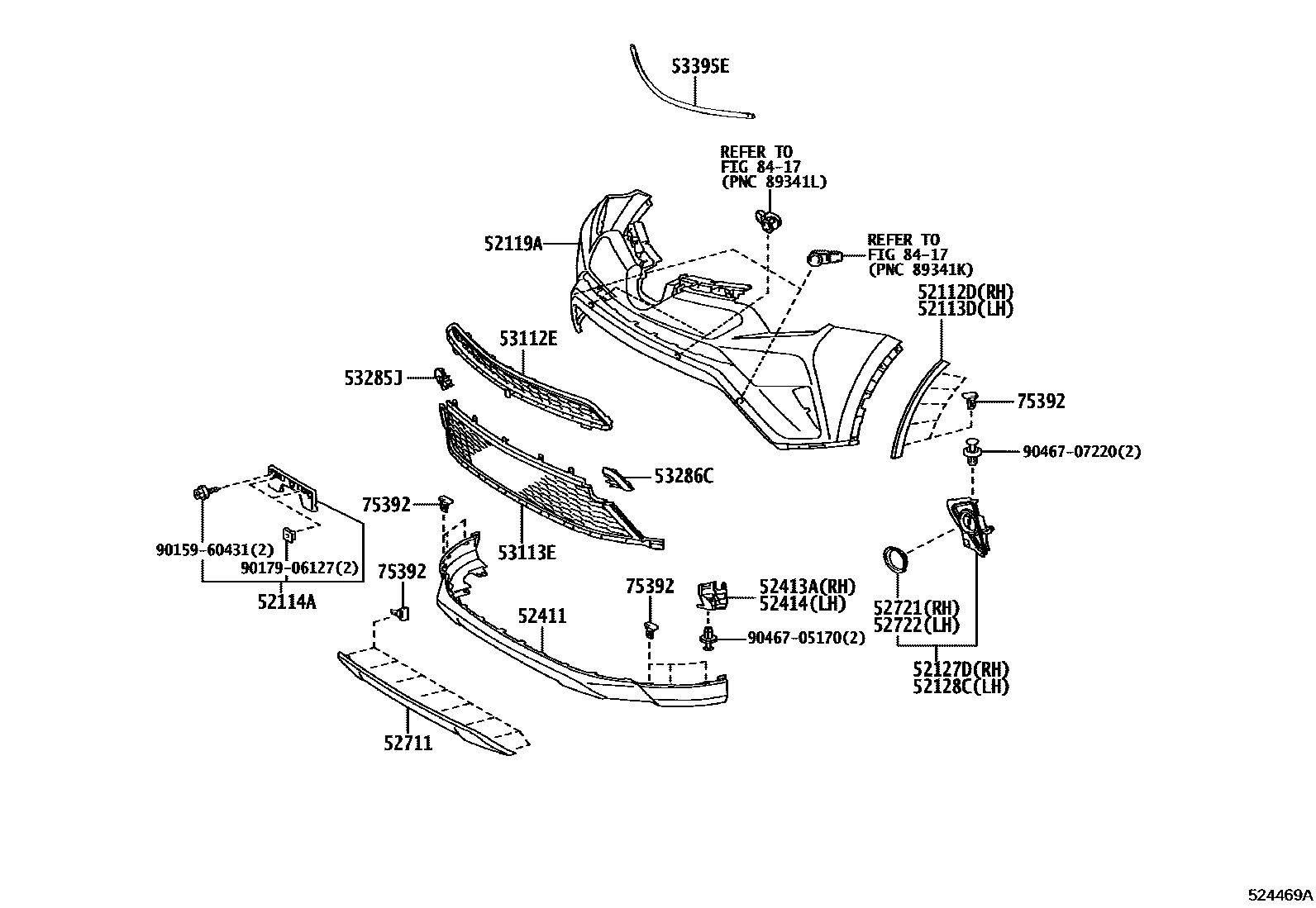 Toyota RAV4 前保险杠及附件 EPC diagram — 524469A