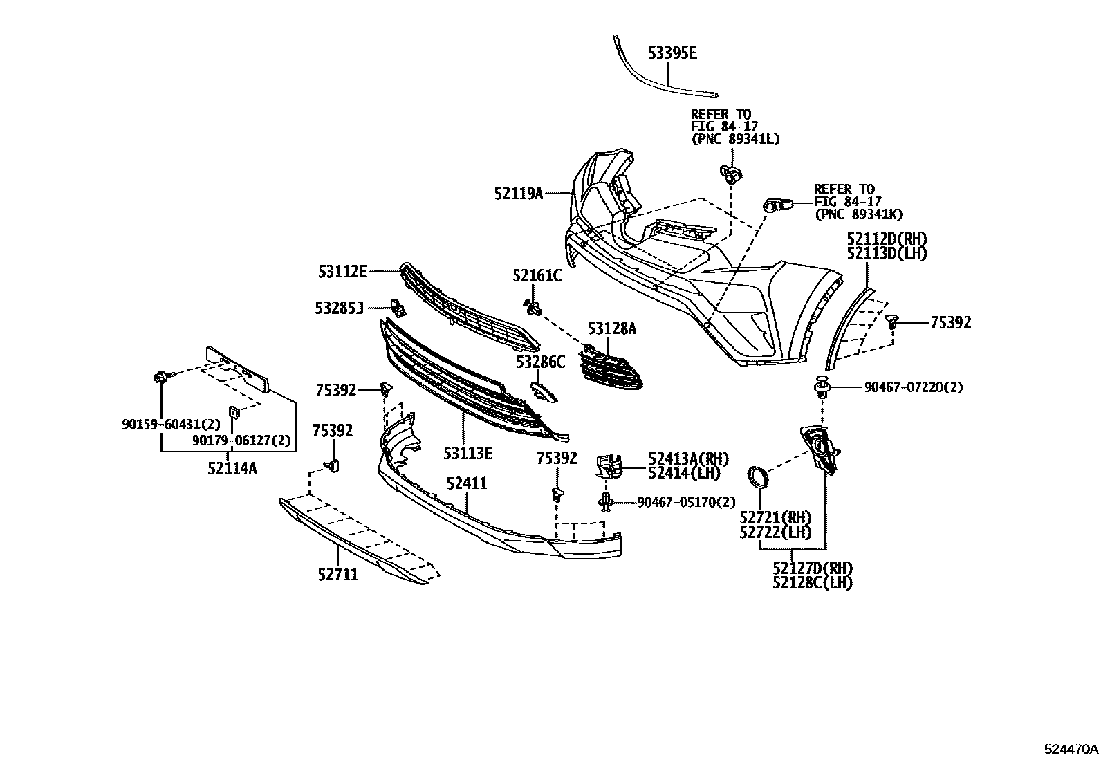 Toyota RAV4 前保险杠及附件 EPC diagram — 524470A