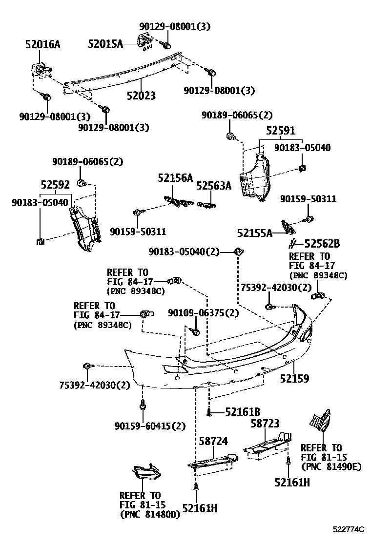 Toyota RAV4 后保险杠及附件 EPC diagram — 522774C
