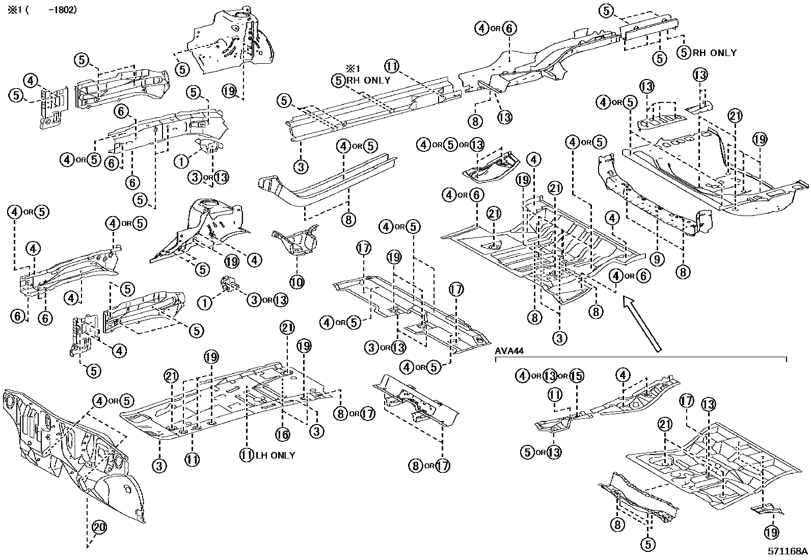 Toyota RAV4 hole plug EPC diagram — 571168A